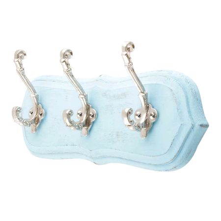 Turquoise Silver Small Wall Wooden Iron Hooks